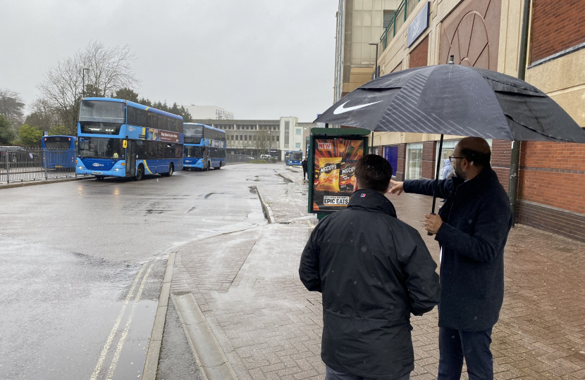 Zack Ali with Jacob Young MP in Crawley Bus Station