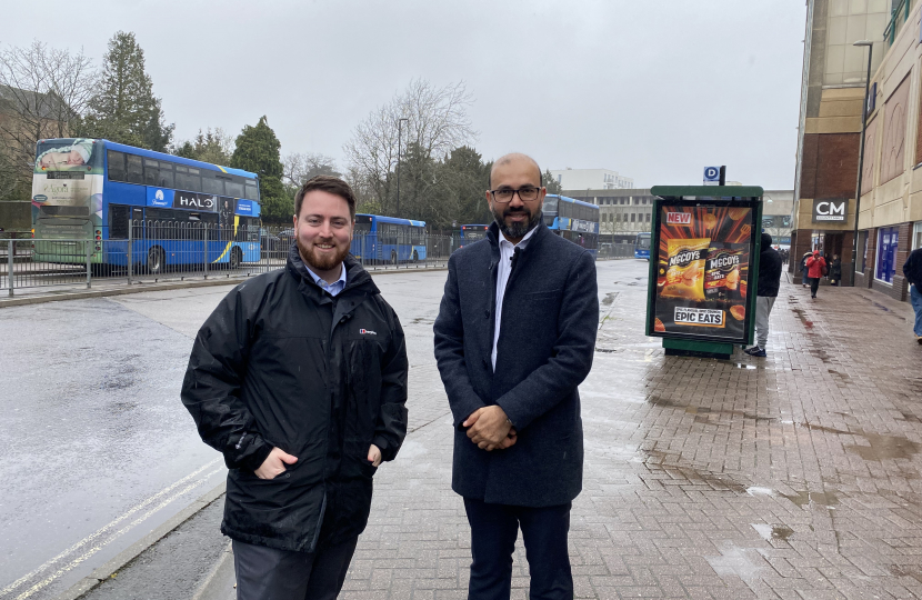 Zack Ali with Jacob Young MP in Crawley Bus Station