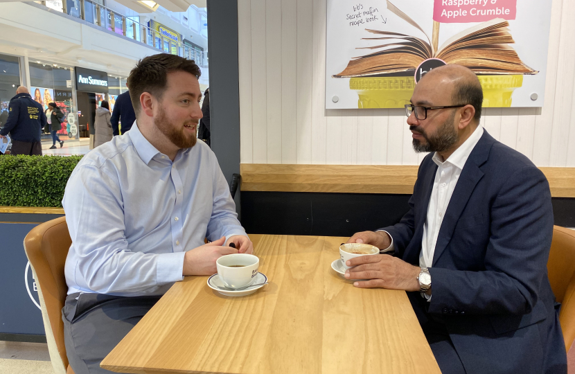 Zack Ali with Jacob Young MP in Crawley town centre